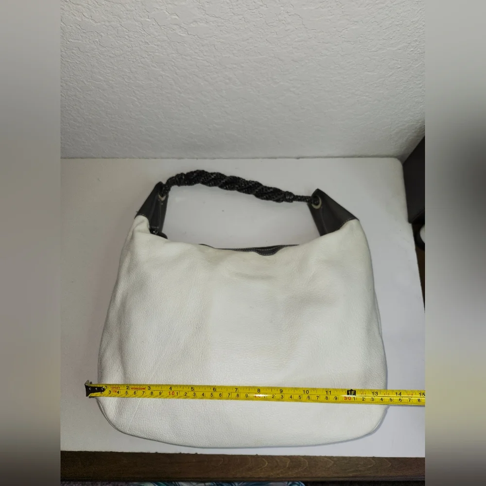 Oscar de la Renta Off White Leather Zipped Hobo